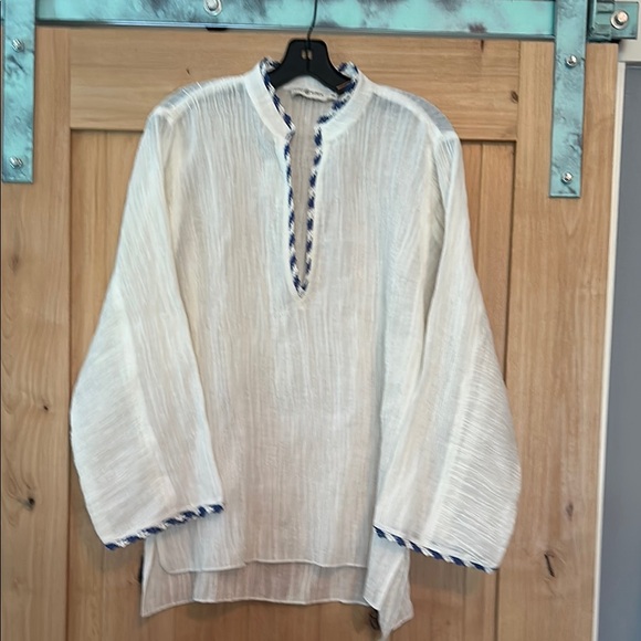 Tory Burch White Gauze Beach Top Blue Crochet Trim Size M NWOT - Picture 5 of 9